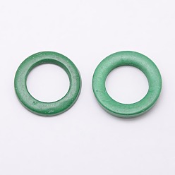 Dark Green Dyed Wood Jewelry Findings Coconut Linking Rings, Dark Green, 20~23x2~5mm