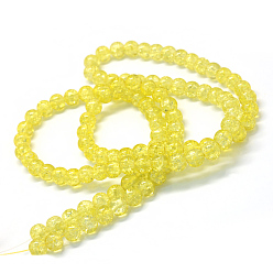 Yellow Baking Painted Transparent Crackle Glass Round Bead Strands, Yellow, 8.5~9mm, Hole: 1.5mm, about 105pcs/strand, 31.8 inch