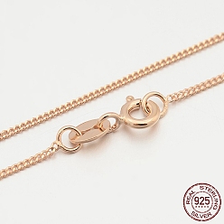 Rose Gold 925 Sterling Silver Curb Chain Necklaces, with Spring Ring Clasps, Thin Chain, Rose Gold, 16 inch, 1mm