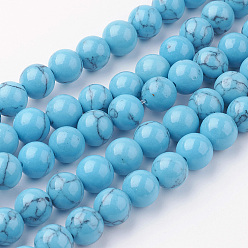 Turquoise Synthétique Chapelets de perles turquoises synthétiques, ronde, 8~8.5mm, Trou: 1mm, Environ 45~47 pcs/chapelet, 14.9 pouce (38 cm)
