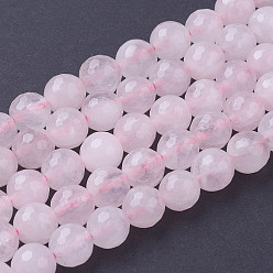 Rose Quartz Natural Rose Quartz Beads Strands, Faceted, Round, Pink, 8mm, Hole: 1mm, about 24pcs/strand, 7.8 inch