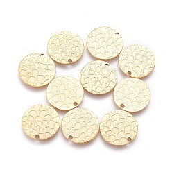 Golden Ion Plating(IP) 304 Stainless Steel Charms, Textured, Flat Round with Bumpy, Golden, 15x1mm, Hole: 1.2mm