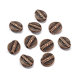 Red Copper Tibetan Style Beads, Zinc Alloy, Lead Free, Cadmium Free and Nickel Free, Flat Round, Red Copper Color, 11.5x4mm, Hole: 1.5mm