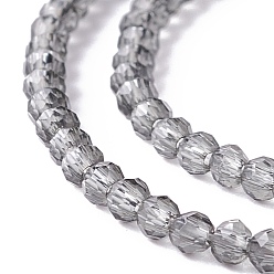 Gris Foncé Chapelets de perles en verre transparentes  , facette, ronde, gris foncé, 2mm, Trou: 0.6mm, Environ 182~201 pcs/chapelet, 14.57~15.24 pouce ((37~38.7 cm)