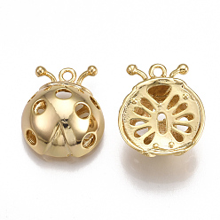 Real 18K Gold Plated Brass Pendants, Hollow, Ladybug, Nickel Free, Real 18K Gold Plated, 20x17x8mm, Hole: 1.5mm