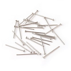 Stainless Steel Color 304 Stainless Steel Flat Head Pins, Stainless Steel Color, 12x0.5mm, 24 Gauge, Head: 1.5mm