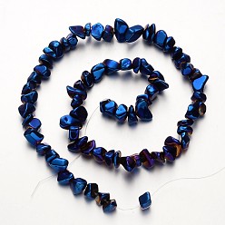 Plaqué Bleu Galvanoplastie non magnétiques hématite synthétique brins de perles, puce, bleu plaqué, 4~12mm, Trou: 1mm, Environ 69 pcs/chapelet, 15.7 pouce