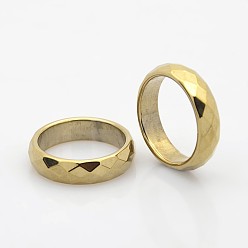 Golden Plated Electroplate Non-Magnetic Synthetic Hematite Wide Band Rings, Faceted, Golden Plated, 19mm
