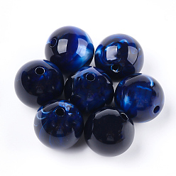 Prussian Blue Acrylic Beads, Imitation Gemstone Style, Round, Prussian Blue, 19x18.5mm, Hole: 2mm, about 115pcs/500g