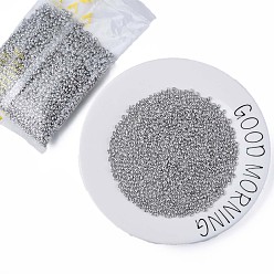 Silver Colours Luster Czech Glass Seed Beads, Metallic Colours, 2-Hole, Oval, Silver, 5x3.5x2.5mm, Hole: 0.9mm, about 500g/bag