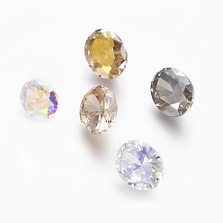 Mixed Color Electroplated Cubic Zirconia Pointed Back Cabochons, Oval, Faceted, Mixed Color, 10x8x5mm