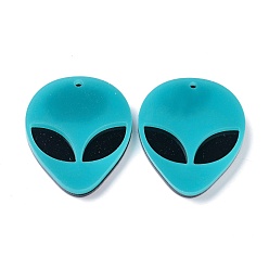 Sky Blue Opaque Acrylic Pendants, Alien Face, Sky Blue, 35.5x29.5x4mm, Hole: 1.8mm