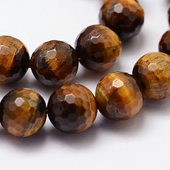 Tiger Eye Natural Tiger Eye Beads Strands, Grade AB, 128 Faceted, Round, 10mm, Hole: 1.2mm, 39pcs/strand, 15.7 inch