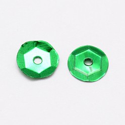 Green Plastic Paillette Beads, Semi-cupped Sequins Beads, Center Hole, Green, 5x0.5mm, Hole: 1mm