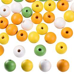 Mixed Color 160Pcs 4 Colors Farmhouse Country and Rustic Style Painted Natural Wood Beads, with Waterproof Vacuum Packing, Round, Gold & Green & Yellow & White, 16mm, Hole: 4mm, 40pcs/color