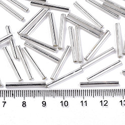 Silver Plated Electroplate Glass Bugle Beads, Round Hole, Metallic Colours, Silver Plated, 20x2.5mm, Hole: 1mm, about 2250pcs/bag