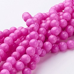 Magenta Natural Mashan Jade Round Beads Strands, Dyed, Magenta, 6mm, Hole: 1mm, about 69pcs/strand, 15.7 inch