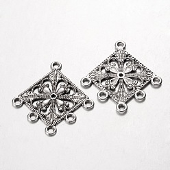 Antique Silver Tibetan Style Alloy Links, Lead Free and Cadmium Free, Rhombus, Antique Silver, 35x33.5x1.5mm, Hole: 2mm