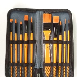 Orange Ensemble de pinceaux en bois de peinture, avec tube en aluminium, pour l'artisanat de peinture à l'aquarelle à l'huile de bricolage, orange, 17.7~20.2x0.4~2.5 cm, 10 pièces / kit