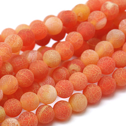 SandyBrown Brins de perles de naturelles craquements en agate , teint, ronde, Grade a, orange foncé, 4mm, Trou: 0.8mm, Environ 93 pcs/chapelet, 15 pouce