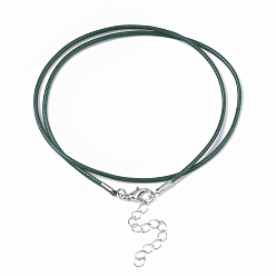 Dark Green Waxed Cotton Cord Necklace Making, with Alloy Lobster Claw Clasps and Iron End Chains, Platinum, Dark Green, 17.4 inch(44cm), 1.5mm