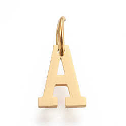 Letter A 304 Stainless Steel Pendants, with Jump Rings, Manual Polishing, Golden, Letter.A, 10x7x1mm, Hole: 4.5mm