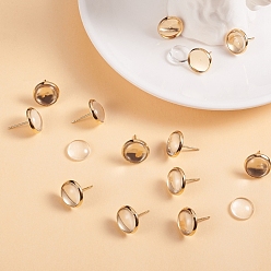 Golden DIY Earring Making, 304 Stainless Steel Stud Earring Settings and Clear Glass Cabochons, Half Round, Golden, Earring Settings: Tray: 10mm, 12x2mm, Pin: 0.8mm, 20pcs/box,
 Cabochons: 9.5~10x3.5mm, 20pcs/box