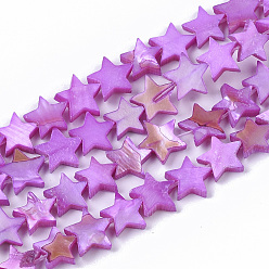 Violet Foncé Chapelets de perles en coquille eau douce , teint, étoiles, violet foncé, 9~10.5x9.5~11.5x2~3mm, Trou: 1mm, Environ 38 pcs/chapelet, 11.8 pouces ~ 13.3 pouces