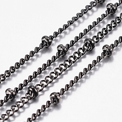 Electrophoresis Black 304 Stainless Steel Curb Chains, Satellite Chains, Soldered, with Spool, with Rondelle Beads, Electrophoresis Black, 1.5mm, about 32.8 Feet(10m)/roll