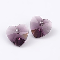 Purple Romantic Valentines Ideas Glass Charms, Faceted Heart Charm, Purple, 10x10x5mm, Hole: 1mm