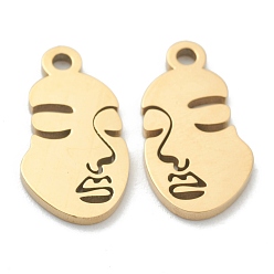 Golden Ion Plating(IP) 304 Stainless Steel Pendants, Abstract Face, Golden, 16x8.5x1mm, Hole: 1.6mm