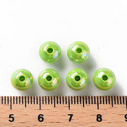 Lawn Green Opaque Acrylic Beads, AB Color Plated, Round, Lawn Green, 8x7mm, Hole: 2mm, about 1745pcs/500g