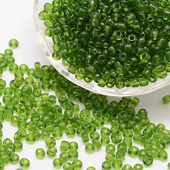 Green 15/0 Glass Seed Beads, Grade A, Round, Transparent Colours, Green, 1.3~1.5mm, Hole: 0.5mm, about 75000pcs/pound