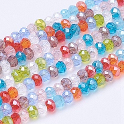 Mixed Color Electroplate Glass Bead Strands, Faceted, Rondelle, Mixed Color, 3x2mm, Hole: 0.5mm, about 120~125pcs/strand, 13.78~14.17 inch