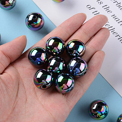 Noir Perles acryliques opaques, de couleur plaquée ab , ronde, noir, 20x19mm, Trou: 2~3mm, environ111 pcs / 500 g