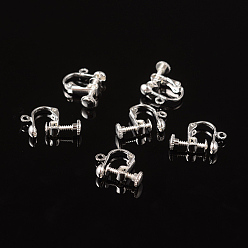 Silver Brass Screw Clip Earring Converter, Spiral Ear Clip, for non-pierced Ears, with Loop, Silver Color Plated, about 13.5mm wide, 17mm long, 5mm thick, hole: about 1.2mm