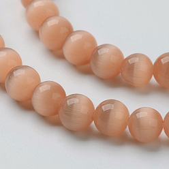 Coral Cat Eye Beads, Round, Coral, 6mm, Hole: 1mm, about 66pcs/strand, 15.5 inch