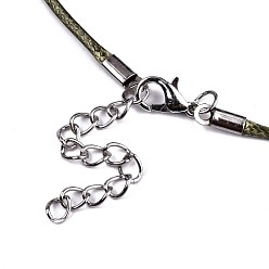Цвет Оливы Воском хлопка ожерелье шнура решений, с сплава Lobster Claw застежками и конечных железными цепями, платина, оливковый, 17.12 дюйм (43.5 см), 1.5 мм