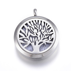 Mixed Color 316 Surgical Stainless Steel Diffuser Locket Pendants, with Perfume Pad and Magnetic Clasps, Flat Round with Tree of Life, Mixed Color, 36.5x30x6.5~7mm, Hole: 5mm