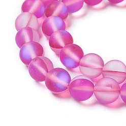 Magenta Synthetic Moonstone Beads Strands, Holographic Beads, Half AB Color Plated, Frosted, Round, Magenta, 6mm, Hole: 1mm, about 60pcs/strand, 15 inch