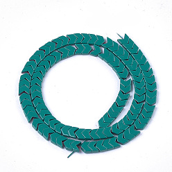 Teal Spray Painted Non-magnetic Synthetic Hematite Beads Strands, Arrow/Chevron, Teal, 5.5x6x2mm, Hole: 0.7mm, about 107pcs/strand, 16.1 inch