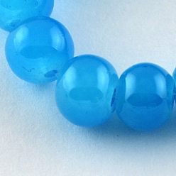 Cyan Imitation Jade Glass Beads Strands, Spray Painted, Round, Cyan, 8mm, Hole: 1.3~1.6mm, about 100pcs/strand, 31.4 inch