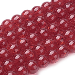 Красный Окрашенного распылением треск стеклянные бусы нити, круглые, красные, 6 мм, отверстие : 1.3~1.6 мм, около 133 шт / нитка, 31.4 дюйм