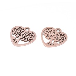 Rose Gold 201 Stainless Steel Pendants, Heart with Tree, Rose Gold, 15.5x15.5x1mm, Hole: 1.8mm