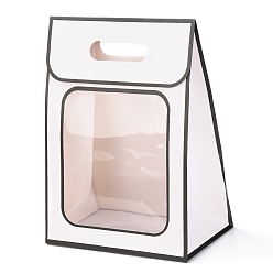 White Rectangle Paper Bags, Flip Over Paper Bag, with Handle and Plastic Window, White, 30x21.5x13cm