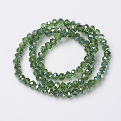 Lime Green Electroplate Transparent Glass Beads Strands, Half Green Plated, Faceted, Rondelle, Lime Green, 8x6mm, Hole: 1mm, about 72pcs/strand, 16.14 inch(41cm)