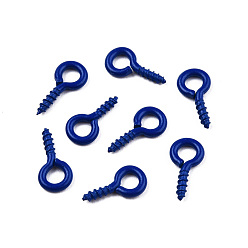 Dark Blue Spray Painted Iron Screw Eye Pin Peg Bails, For Half Drilled Beads, Cadmium Free & Nickel Free & Lead Free, Dark Blue, 10x5x1mm, Hole: 2.5mm, Pin: 1.5mm
