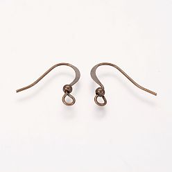 Antique Bronze Brass French Earring Hooks, Flat Earring Hooks, with Beads and Horizontal Loop, Lead Free & Nickel Free, Antique Bronze, 15mm, Hole: 2mm