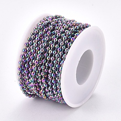Rainbow Color Ion Plating(IP) 304 Stainless Steel Ball Chains, with Spool, Rainbow Color, 3mm, about 32.8 Feet(10m)/roll