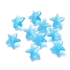 Light Blue Faceted Glass Charms, Starfish, Light Blue, 14x15x7mm, Hole: 1.4mm